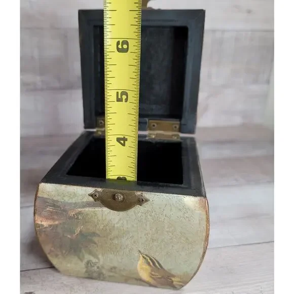 Vintage Wood Trinket Box Song Bird Print Distressed Dresser Keepsake Hinged Lid - Picture 8 of 9